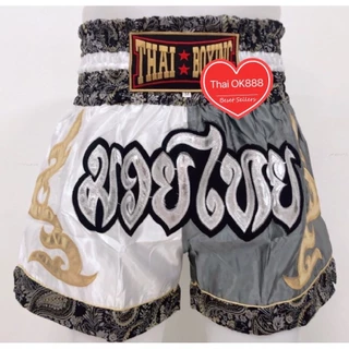กางเกงมวยไทยผู้ใหญ่และเด็ก ผ้าซาติน เนื้อผ้าดี งานปักอักษรมวยไทย Thai boxing พร้อมส่ง ราคาสุดคุ้ม