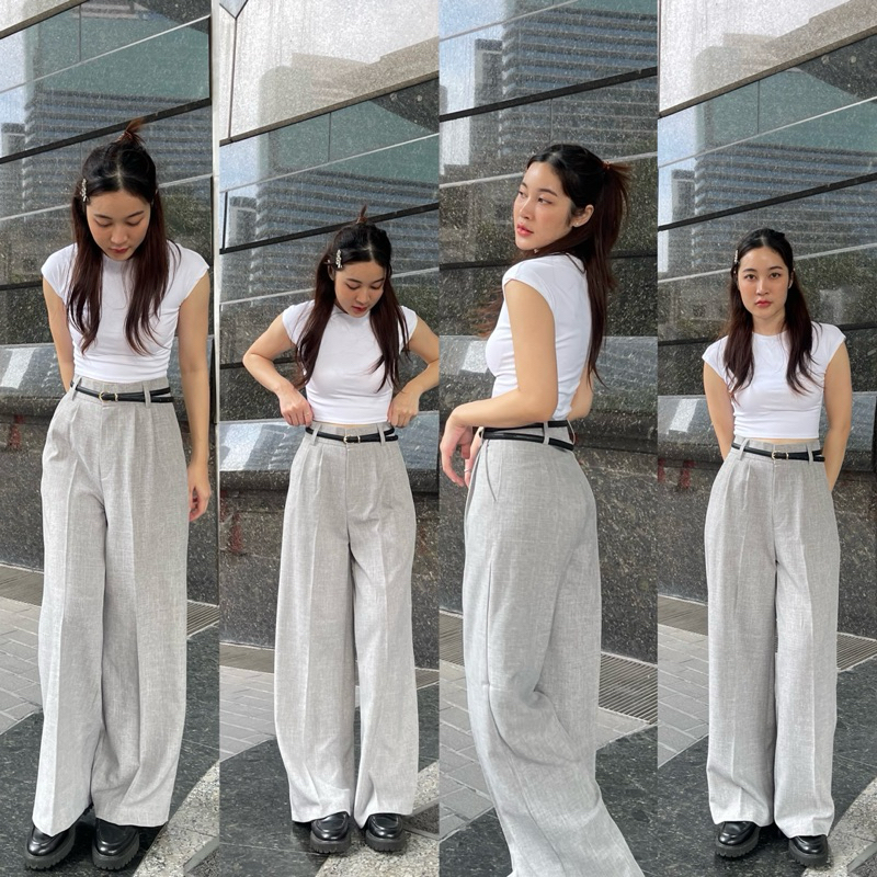 ผ้าโซดา S-3XL กางเกงขายาวผู้หญิง กระบอกกลาง ตะขอหน้าเอวสูง Queen.