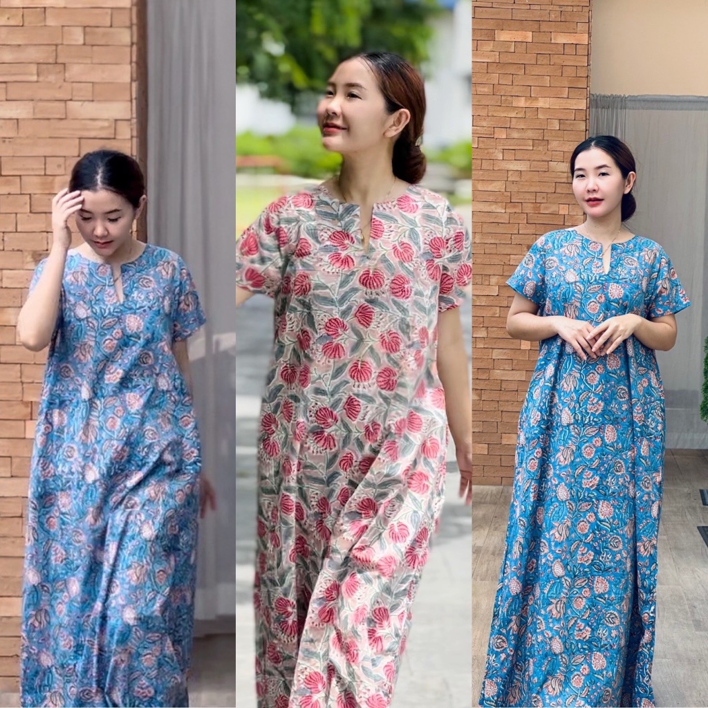 Nana’s Craft เดรสยาว ผ้าฝ้ายอินเดีย Indian Hand Block