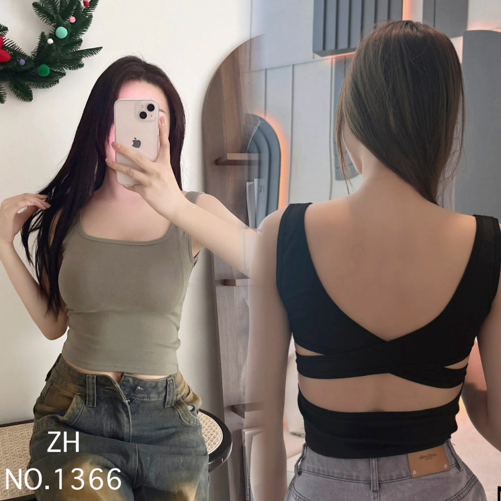 zh-forever.1366 เสิ้อสายเดี่ยวผ้าฝ้าย บราสายเดี่ยวฟองน้ำในตัว