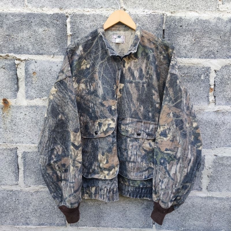 เสื้อแจ็คเก็ตวินเทจ Mossy Oak Breakup Original Logo Bomber Jacket Sz XL