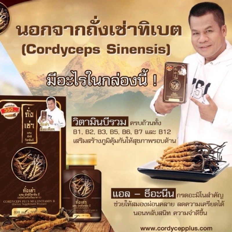 ของแท้ ถั่งเช่ายิ่งยง สายพันธุ์ธิเบตผสมมัลติวิตามินบี 30แคปซูล