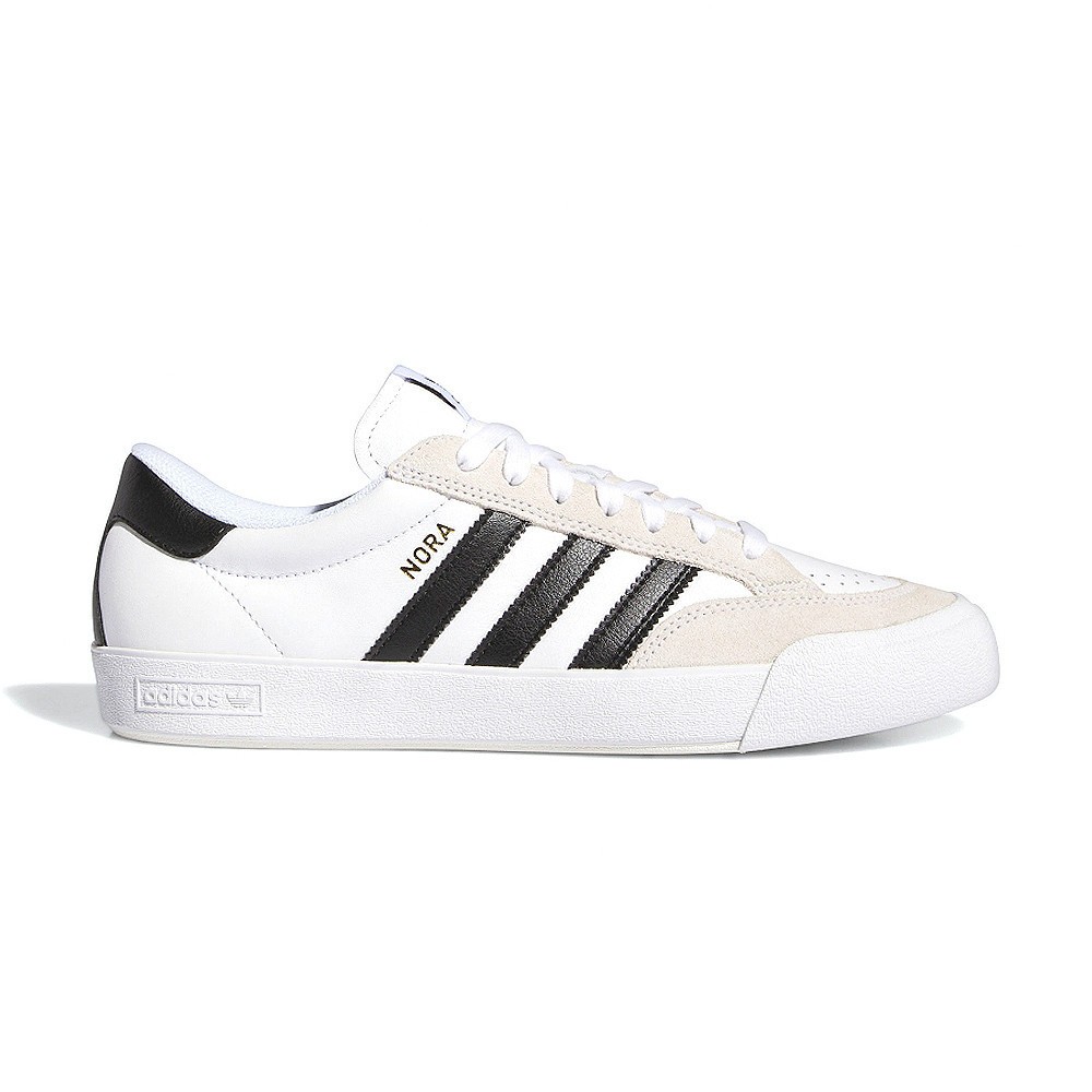 Adidas Nora ผู้ชายและผู้หญิงรองเท้าสีขาวสีดำสบายๆกีฬา Retro Hot stamping หนังนิ่มรองเท้าคู่รองเท้าลำ