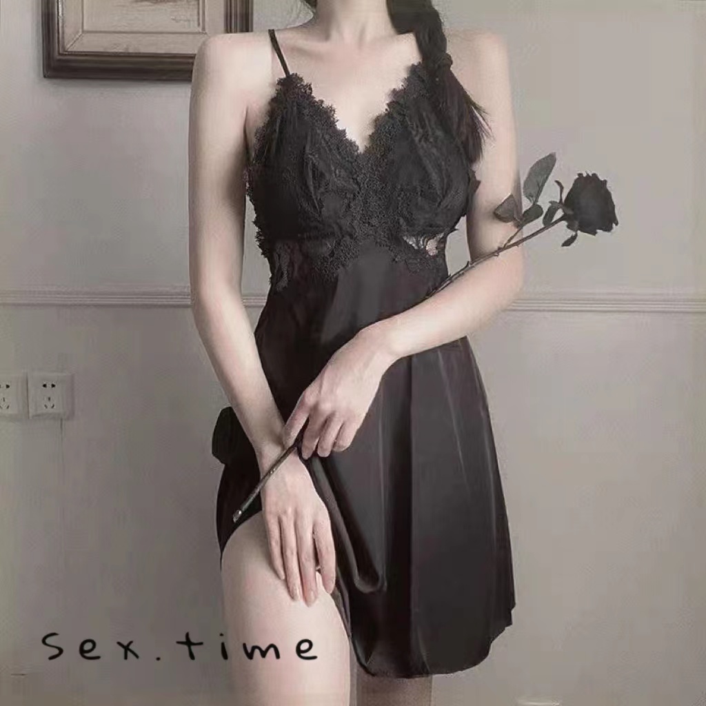 Sex time ชุดนอนเซ็กซี่ ชุดเดรสสายเดี่ยว เเขนกุด ผ้าดีมาก สายสะพายไหล่ปรับได้ H9072