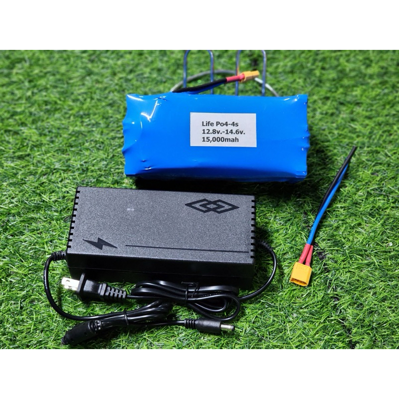 แบตเตอรี่ลิเธียม 4s 12.8v - 14.6v 15,000mah. แบต+ชุด​ชาร์จตัวใหญ่​ LiFePO4 33155​ แบตเตอรี่​​ 4s 15a