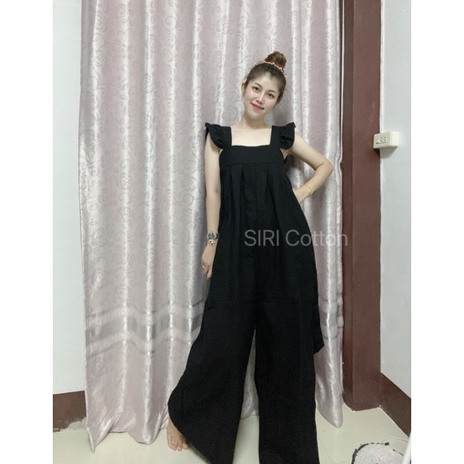 จั๊มสูท 🧸 สีพื้น ผ้าฝ้ายฟอกนุ่ม แถมเชือกผูกเอว