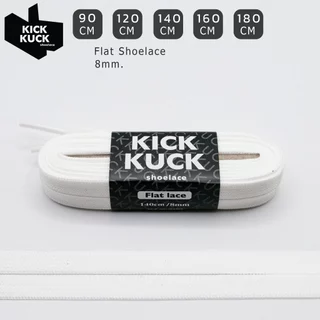 (หนา2ชั้น ไม่บาง) KICKKUCK (คิกคัก) เชือกรองเท้าสีขาว (white) (แบบแบน)FLAT 90.120.140.160 ,180 cm. เสปคเดียวกับแบรนด์