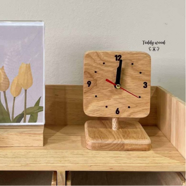 นาฬิกาตั้งโต๊ะ นาฬิกาไม้ เดินเงียบ ทำจากไม้แท้จริง