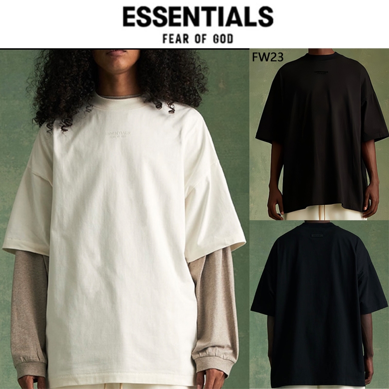 ESSENTIALS เสื้อยืดแฟชั่นผู้ชายและผู้หญิงแขนสั้น FEAR OF GOD FW23 อินเทรนด์และระดับไฮเอนด์