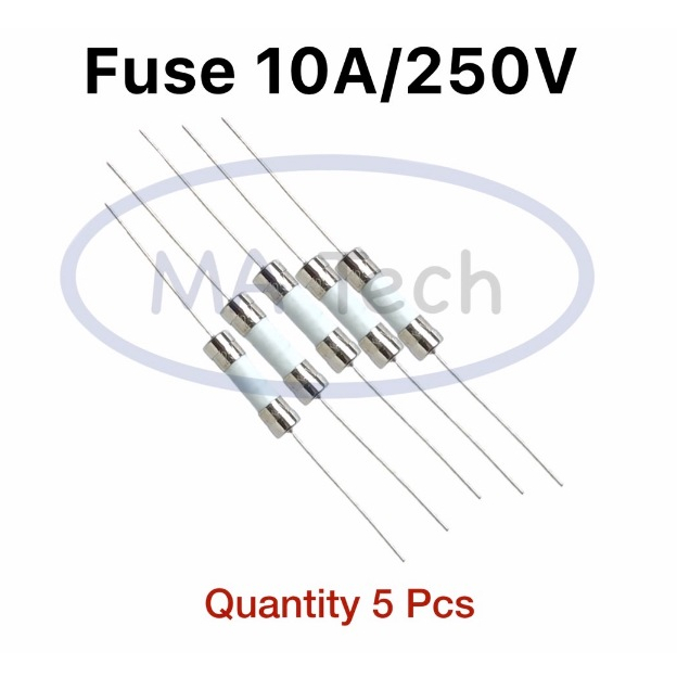 Fuse 10A250V ฟิวส์ 10A250V ฟิวส์เซรามิก 10A/250V Fuse Ceramic ฟิวส์หางหนู 1 ชุด มีจำนวน 5 ชิ้น