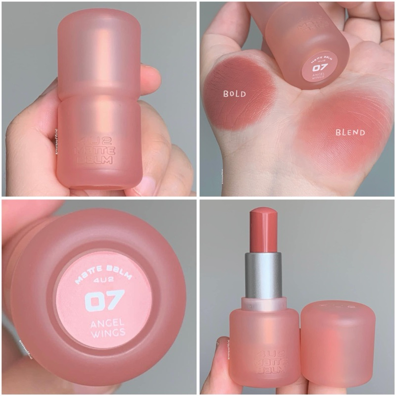 ลิป 4U2 รุ่นใหม่ บาล์มเนื้อแมท ใครเลือกไม่ได้ว่าจะตำเบอร์ไหนแนะนำ 07 เป็นโทนตุ่นๆกลบสีปากมิดสนิทแล้วก็ติดทนมากกกก