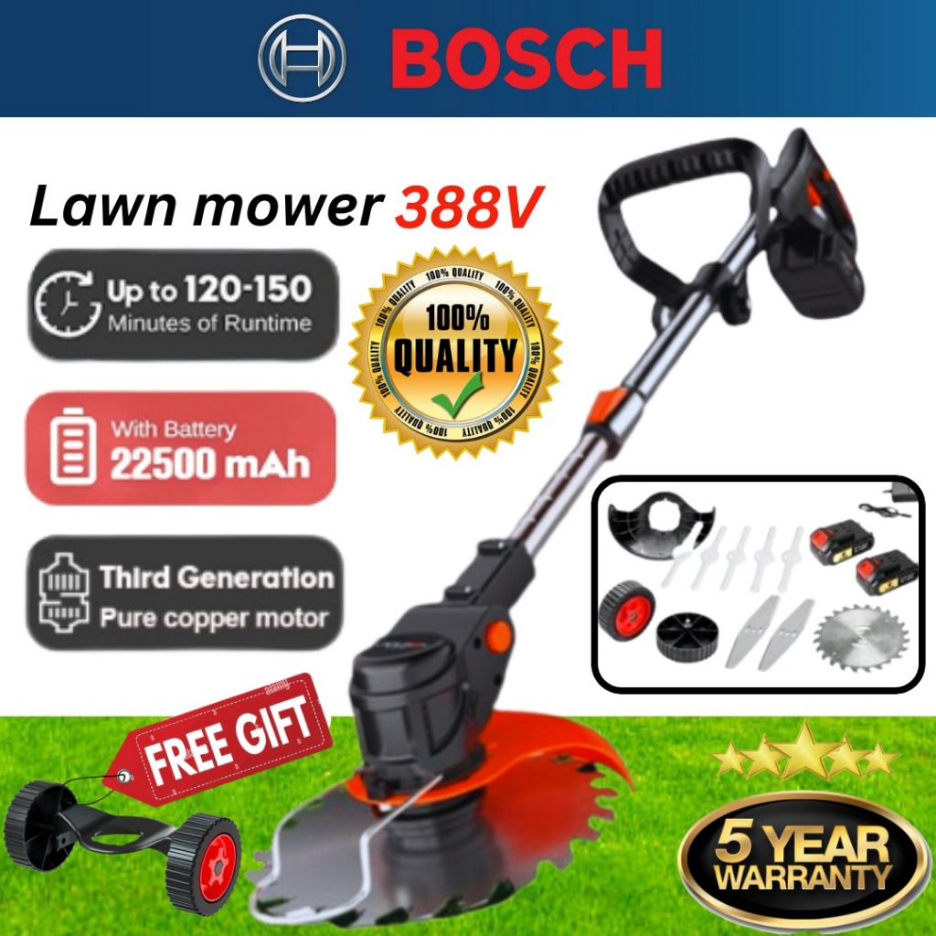 พร้อมส่ง! Bosch เครื่องตัดหญ้า+เเบต2ก้อน+ล้อเสริม เครื่องตัดหญ้าไฟฟ้าไร้สาย  เครื่องตัดหญ้าไฟฟ้า