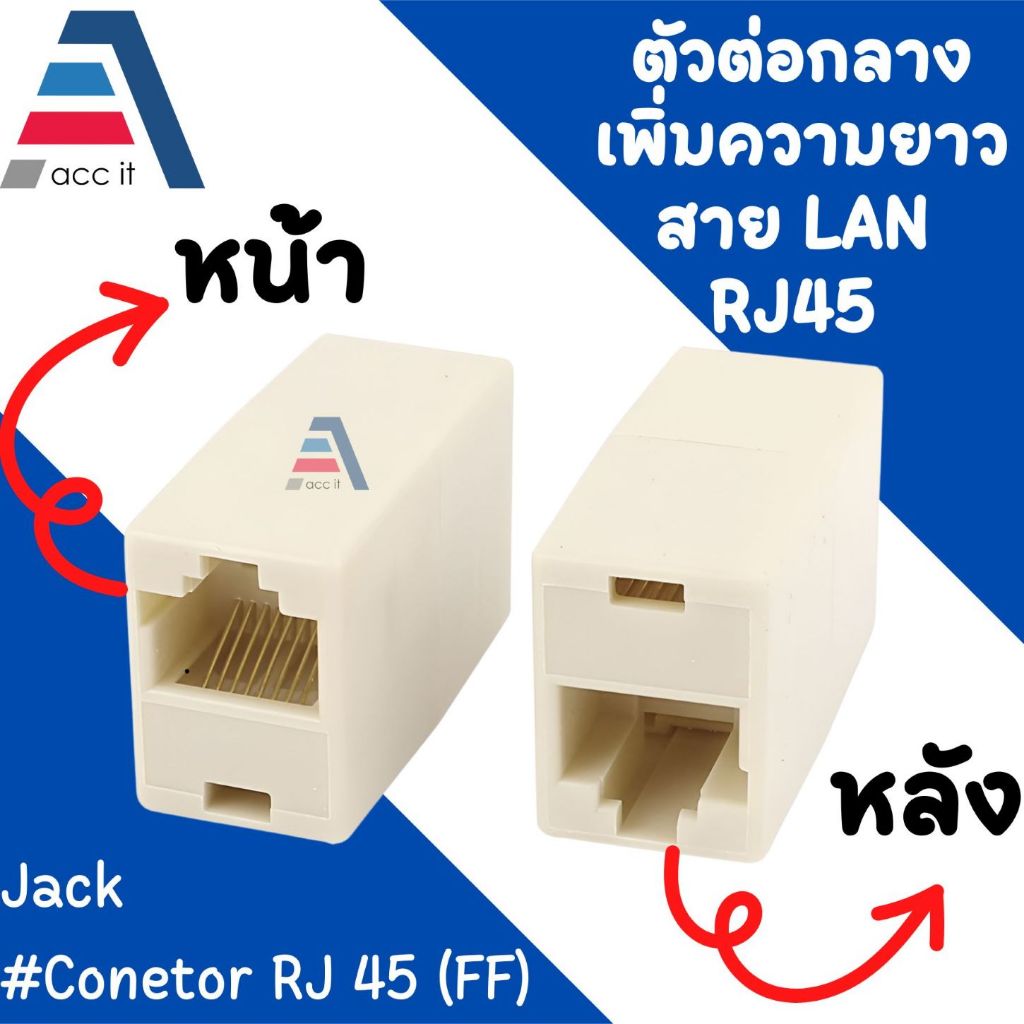 (1ชิ้น) ตัวต่อความยาวสาย lan RJ45 (FF) Jack Connector RJ45 (FF) RJ45 Coupler Female to Female Cat5 N