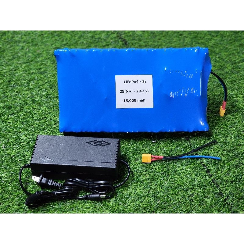 แบตลิเธียม 8s 25.6v - 29.2v 15,000mah. แบต+ชุด​ชาร์จตัวใหญ่​ LiFePO4 33155​ แบตเตอรี่​​ 8s 15ah (แถวยาว×8)