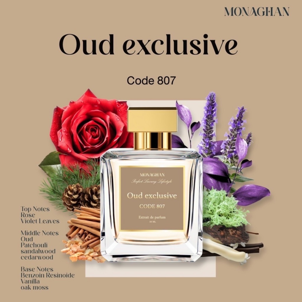 Oud exclusive Code 807 Monaghan Perfume น้ำหอมunisex กลิ่นไม้กฤษณา น้ำหอมแบรนด์ไทยคุณภาพดี กลิ่นหอมไม่เหมือนใคร