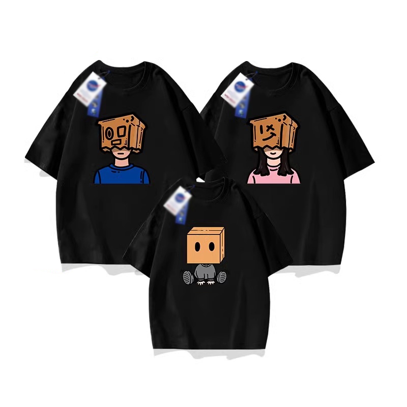 เสื้อยืด เด็ก กล่อง ครอบครัวสามคน ใหม่ ผ้าฝ้าย คอกลม สไตล์ลำลอง 90-150 หลา เสื้อผช ส่งเร็ว จัดส่งจากไทย