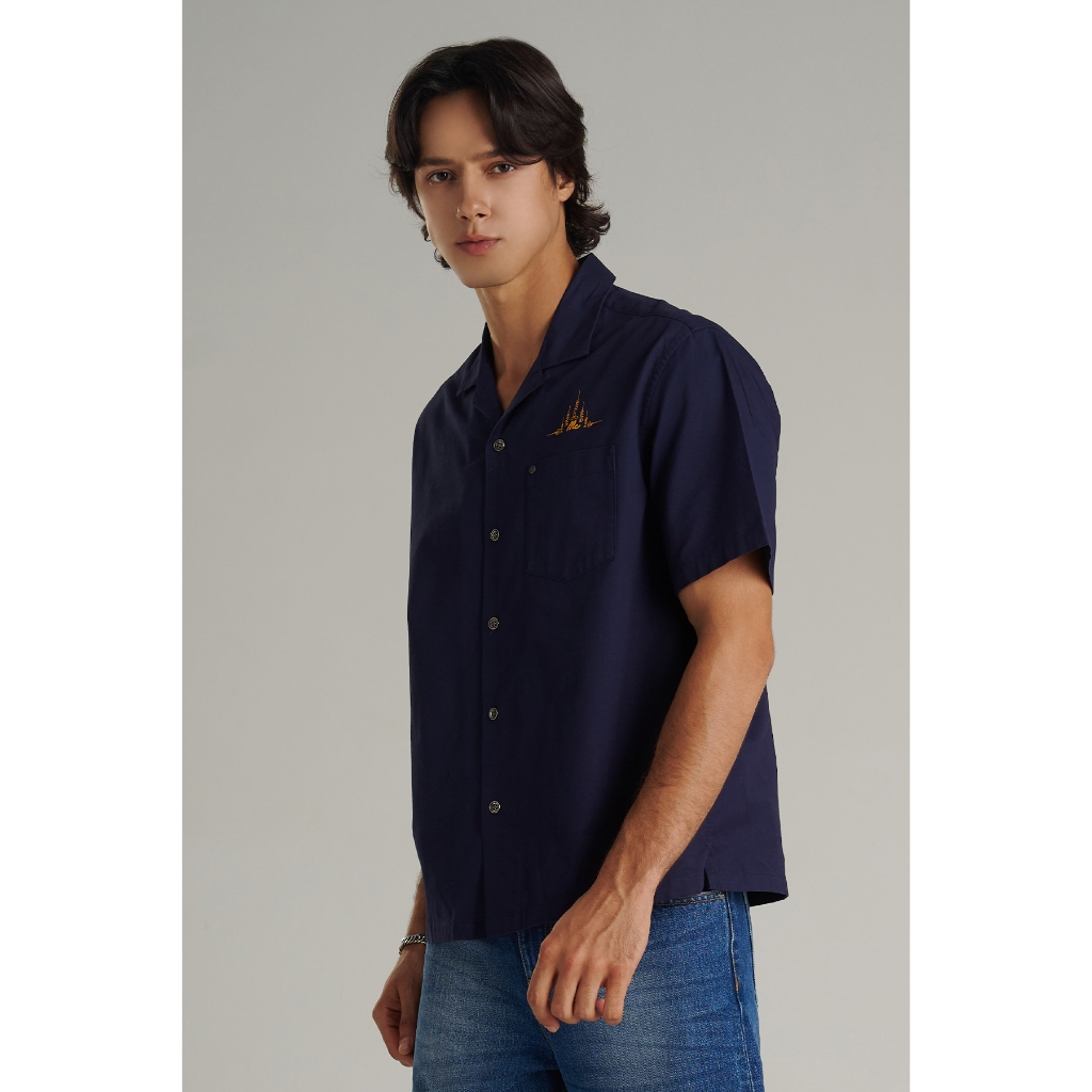 Mc jeans เสื้อเชิ้ต ผู้ชาย เสื้อฮาวายแขนสั้น สีกรมท่า MSSZ253