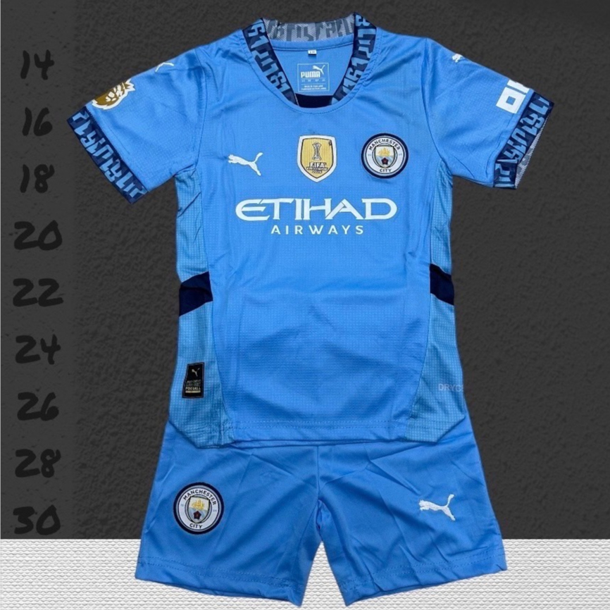 ชุดกีฬาเด็กเด็กสุดฮิต M.City ชุดฟุตบอลเด็ก เนื้อผ้าดีใส่สบาย (เสื้อพร้อมกางเกง) ลายใหม่ล่าสุด24/25