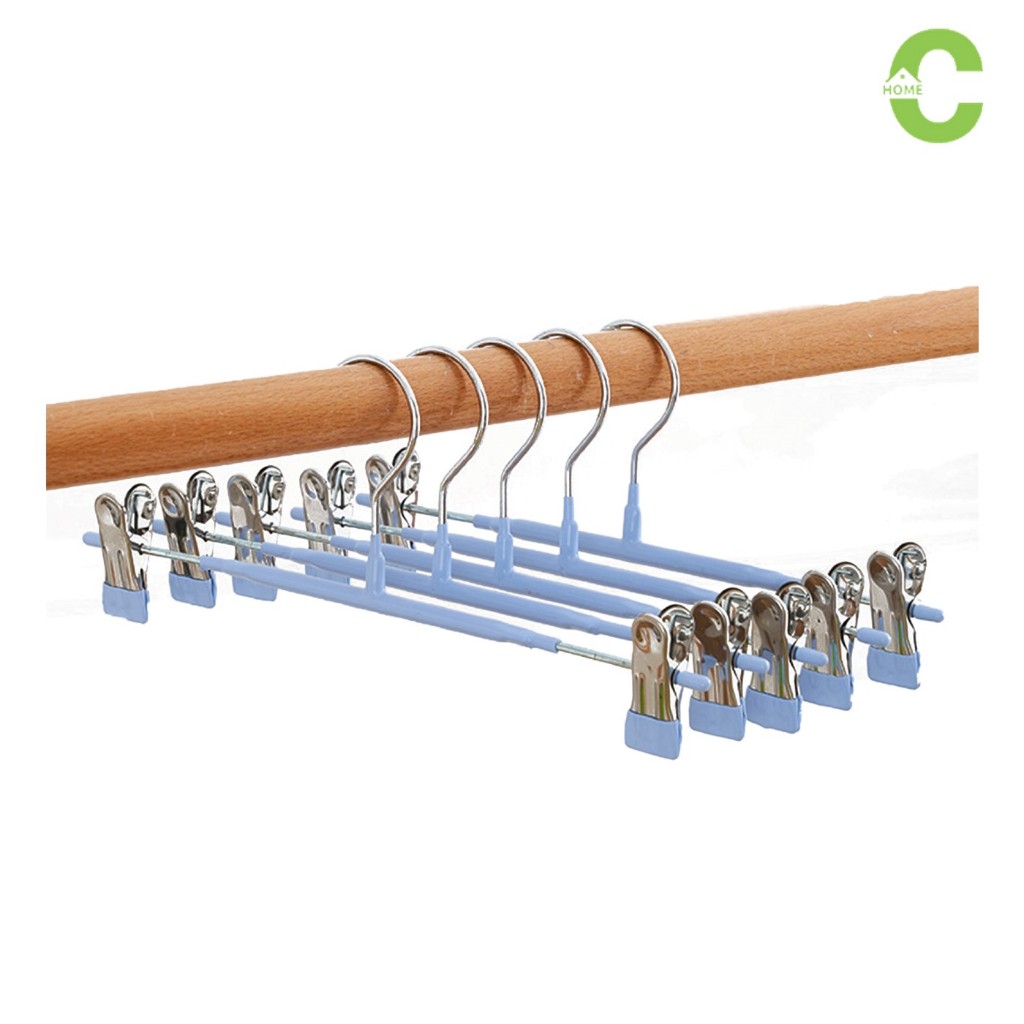 HOMEC ไม้แขวนหนีบผ้า สแตนเลส ไม้เเขวนแบบหนีบผ้า pants hanger 5ชิ้น 10ชิ้น ทนทาน กันน้ำ พร้อมตัวหนีบ