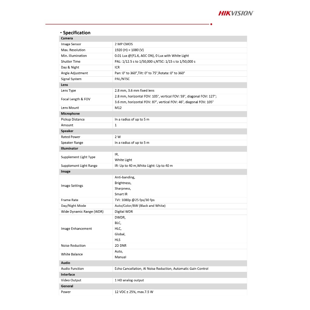 HIKVISION กล้องวงจรปิดระบบ HD 2MP Smart Hybrid Light พูดคุยโต้ตอบได้ รุ่น DS-2CE78D0T-LTS 2.8mm