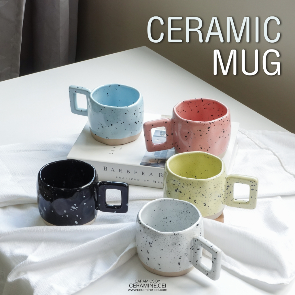 แก้วมัคเซรามิคมินิมอล Minimal Cafe สไตล์คาเฟ่เกาหลี แก้วกาแฟทรงเบี้ยว งานทำมือ สีสันสดใสน่ารัก