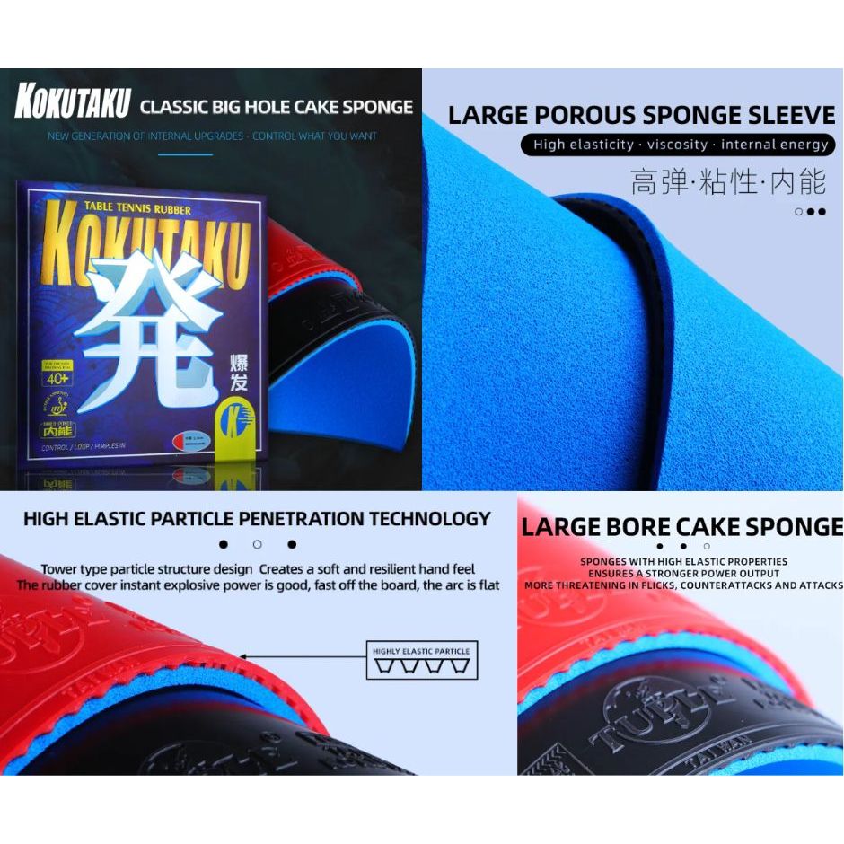 ยางปิงปอง Kokutaku Burst Series Blue Sponge Hardness (Promotion 3 Free 1)