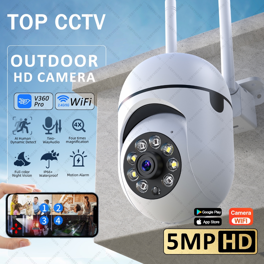 กล้องวงจร wifi/ CCTV กล้องวงจรปิดไร้สาย/ 5MP HD ​IP camera/ โหมดพาโนรามา360องศา outdoor night vision