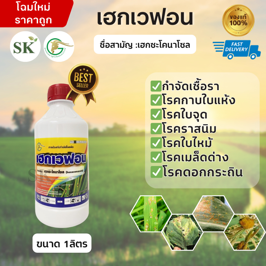💥เฮกเวฟอน สารป้องกันเชื้อรา ฆ่าเชื้อราในข้าว โรคใบไหม้ โรคราดำ โรคแอนแทรคโนส ราสนิม ขนาด 1ลิตร