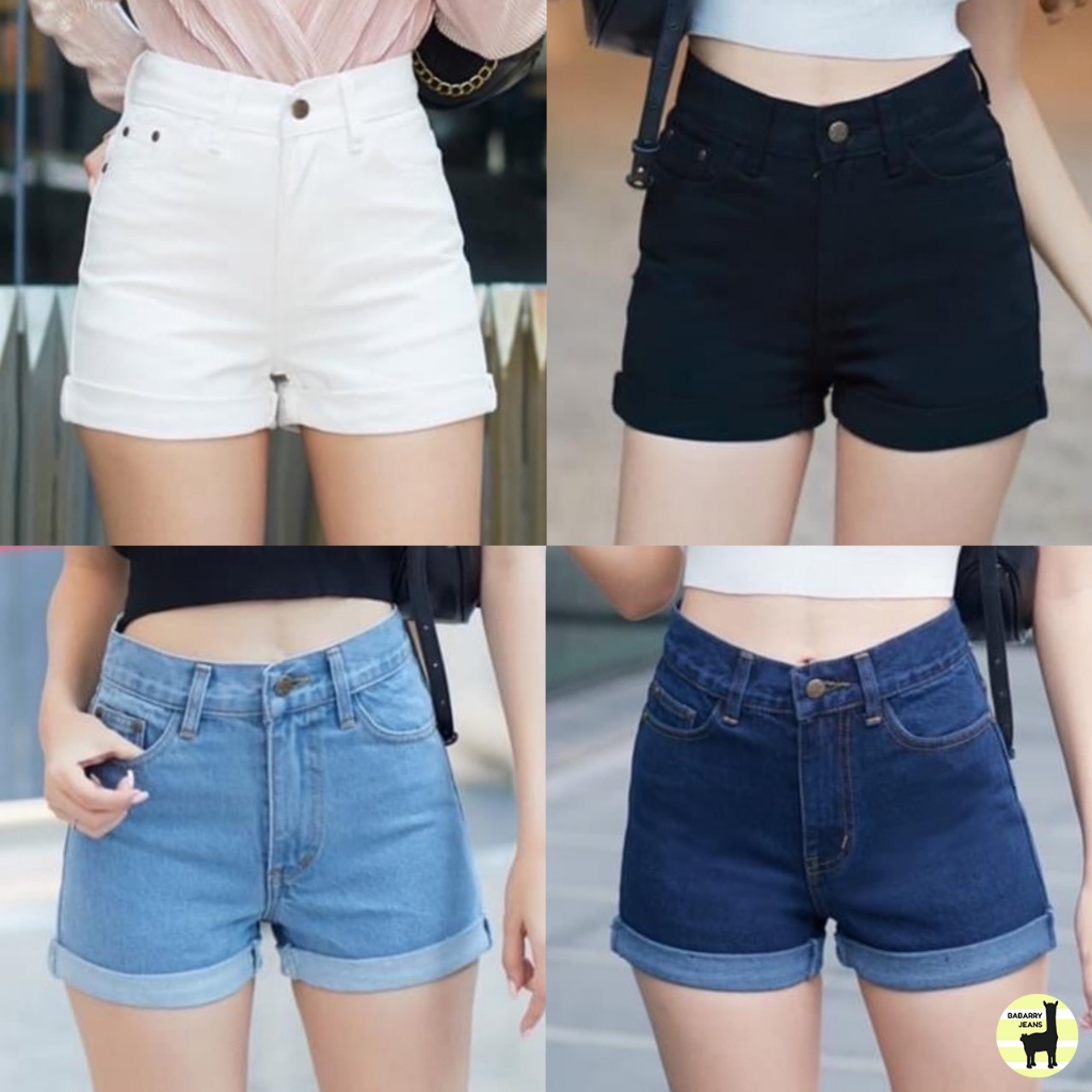 BabarryJeans มีบิ๊กไซส์ S-5XL ยีนส์ขาสั้นเอวสูง รุ่นขาพับ เข้ม/อ่อน/ดำ/ขาว