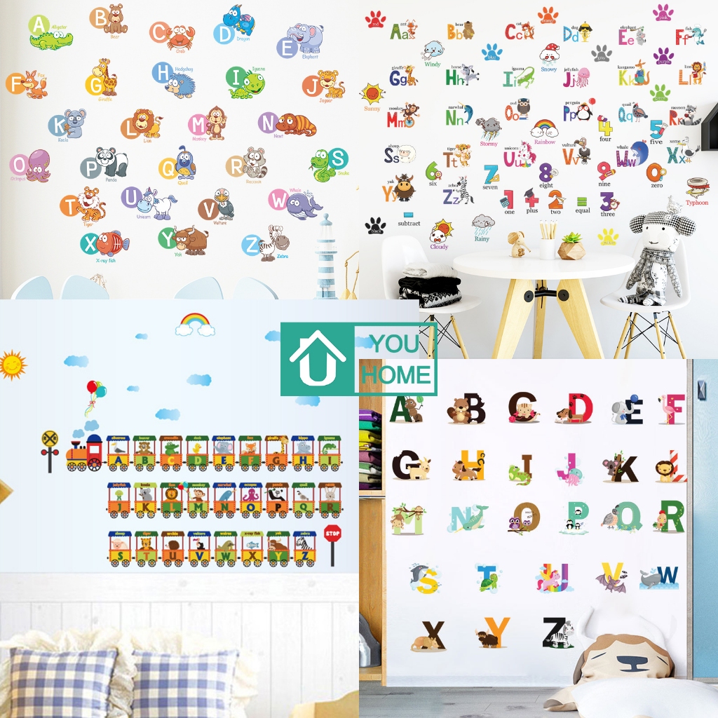 สติ๊กเกอร์ลายABC การ์ตูน สําหรับติดตกแต่งผนังห้อง ตกแต่งห้องเด็ก สติกเกอร์ติดผนัง ห้องเรียน