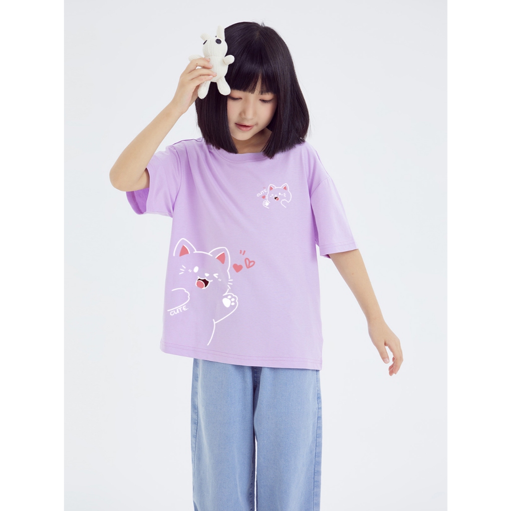 เสื้อน่ารัก เด็ก ชุดพ่อแม่ลูก  "แมวสีขาว" เสื้อยืดแขนสั้น ผ้าคอตตอน100% 90-150 หลา พร้อมส่ง