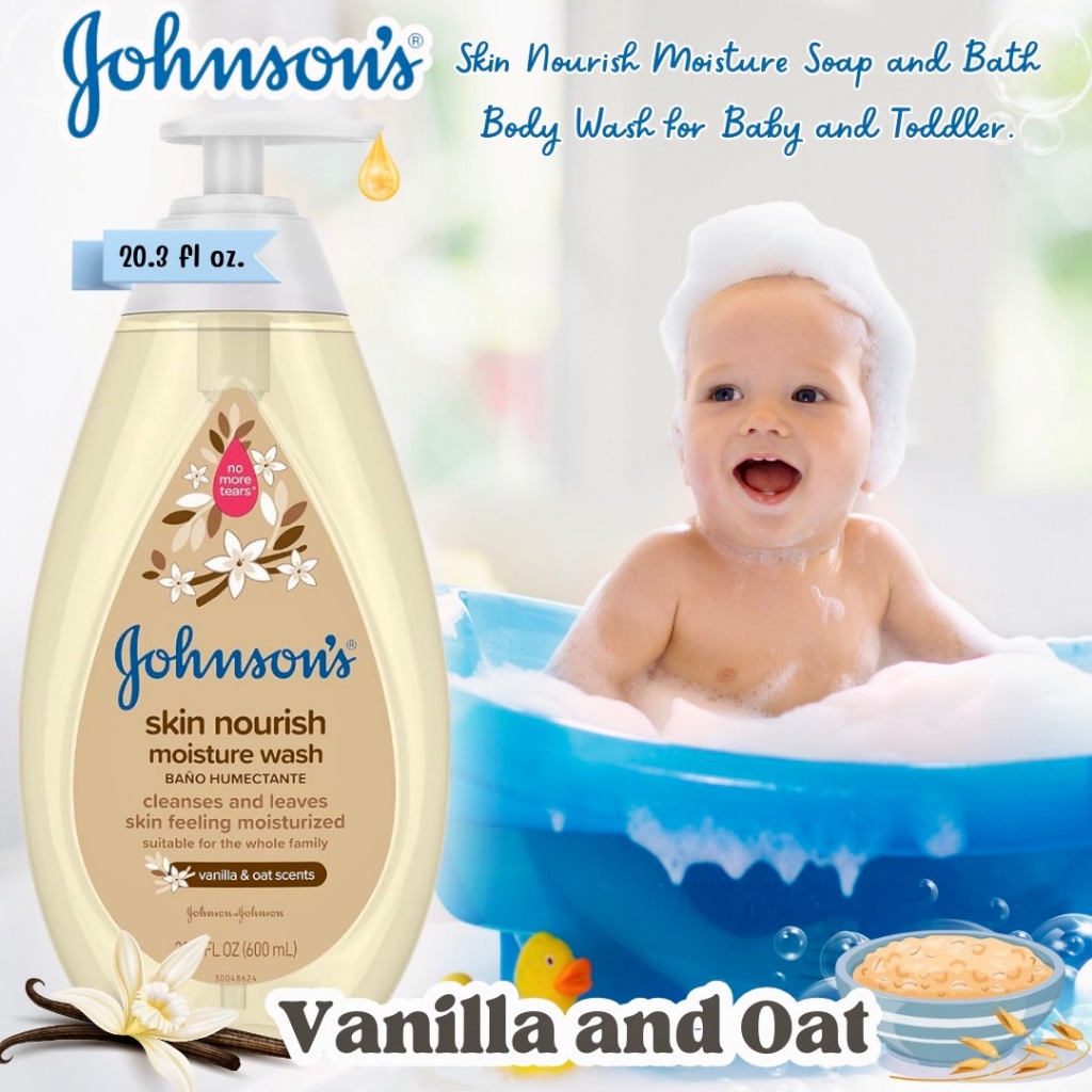 NEW✨นำเข้า🇺🇸   🫧Johnson's Skin Nourish Moisture Tear-Free Baby Body Wash with Vanilla & Oat Scents 20.3 oz - ครีมอาบน้ำ