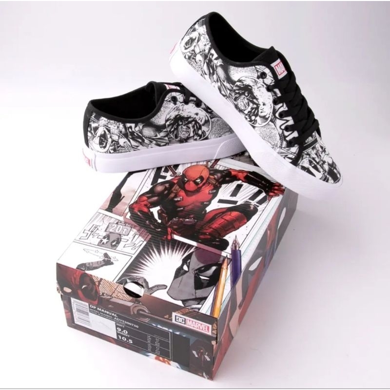 NEW DC x Marvel Deadpool Manual Skate Shoe Black White เบอร์ 9US