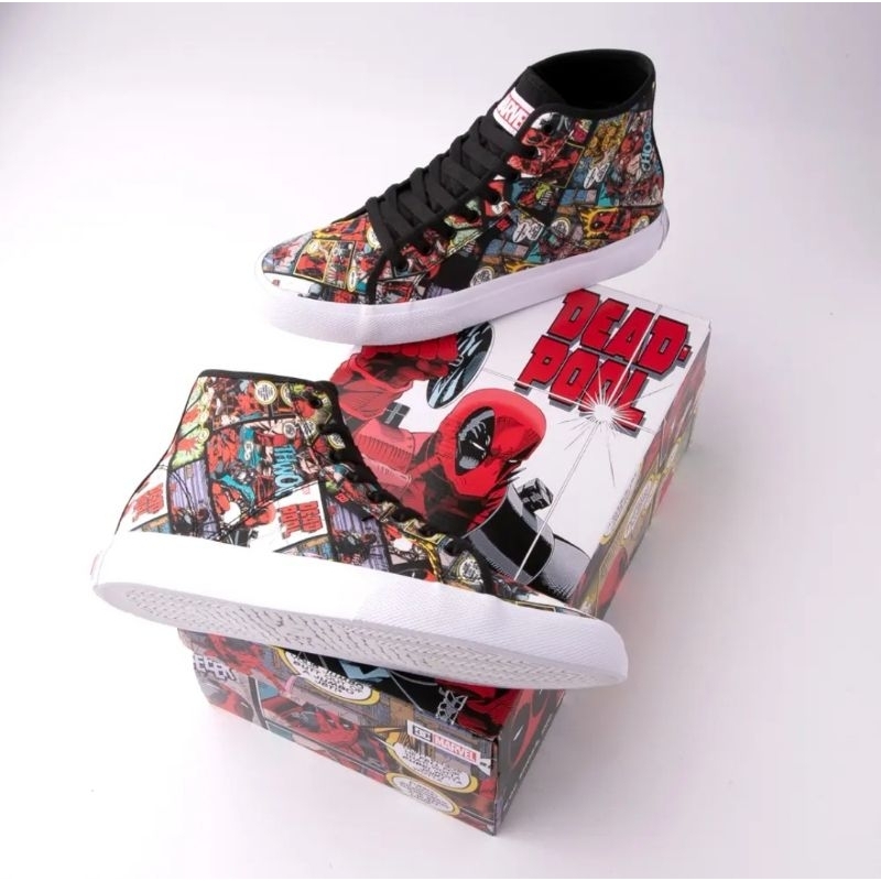NEW DC x Marvel Deadpool Manual Hi Skate Shoe Black White เบอร์ 9US