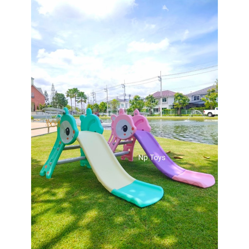 Np Toys สไลเดอร์เด็ก กระดานลื่น สไลเดอร์กวางน้อย 2in1 มีแป้นบาส+ลูกบาส NP.6004