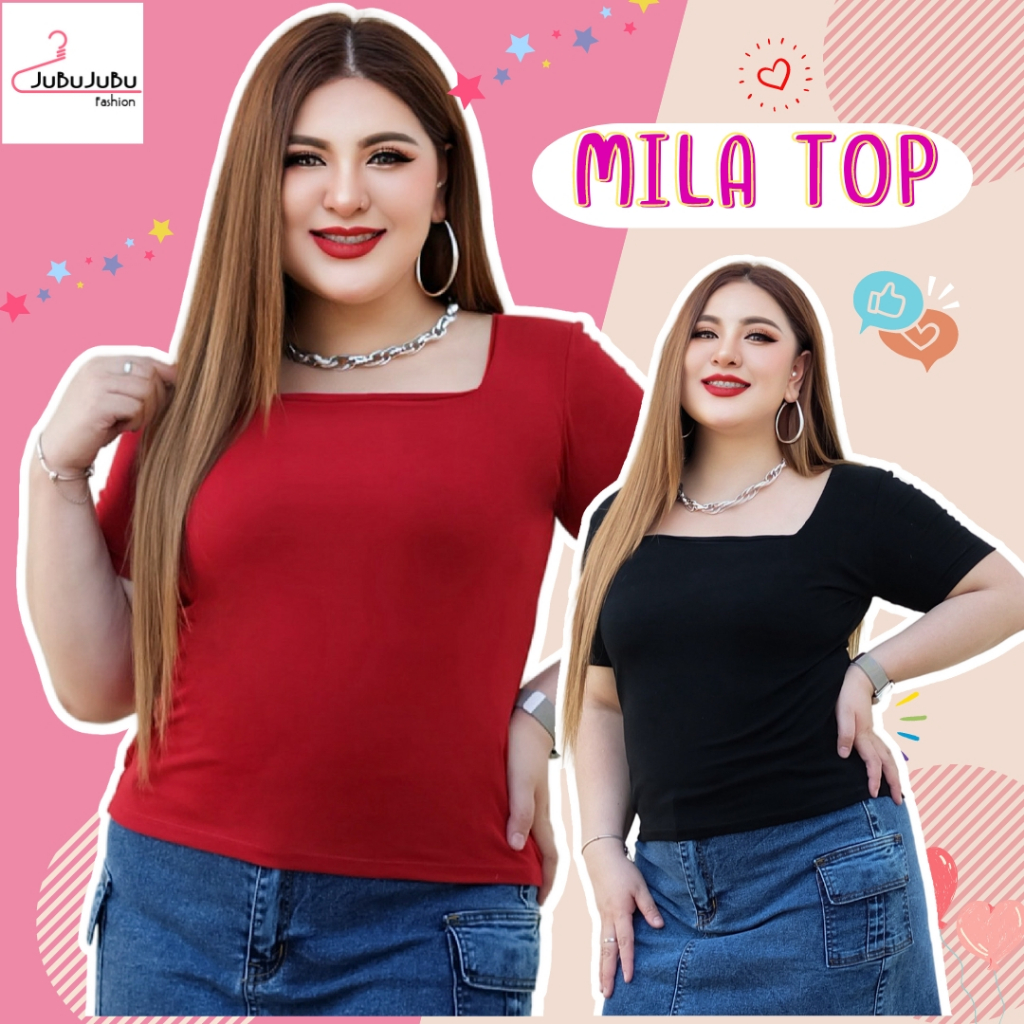 JuBuJuBu Mila Top เสื้อยืดคอเหลี่ยมสาวอวบ ผ้ายูนิโคล ทรงสวยเข้ารูป เนื้อนิ่ม ซับใน2ชั้นช่วงอก #541