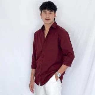 Fomo-เชิ้ตแขนยาว สีแดงเบอร์กันดี้ **เช็คไซซ์จากตางรางไซซ์ของทางร้านเท่านั้น** เสื้อเชิ้ตโทนสีแดง