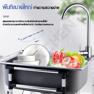 รุ่นใหม่2025 ราคาขายตรง ซิ้งค์ล้างจาน อ่างล้างจาน 60*45*75cm SUS304 ไม่ขึ้นสนิม 100% มั่นคงและไม่สั่น รับน้ำหนักได้ดี