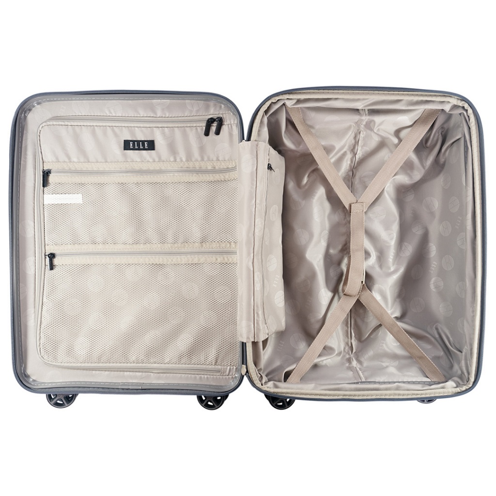 Elle travel Eren collection, 100% PP (Polypropylene). Cabin size 20 "luggage, double coil secure zipper, expandable, 360