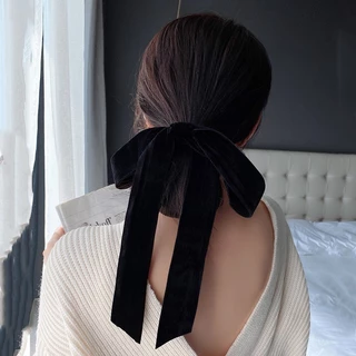 Black velvet ยางรัดผมโดนัทโบว์สีดำ ผ้ากำมะหยี่ สามารถถอดได้ 2ชิ้น ยางรัดผม โบว์ผูกผม