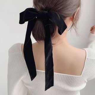 Black velvet ยางรัดผมโดนัทโบว์สีดำ ผ้ากำมะหยี่ สามารถถอดได้ 2ชิ้น ยางรัดผม โบว์ผูกผม