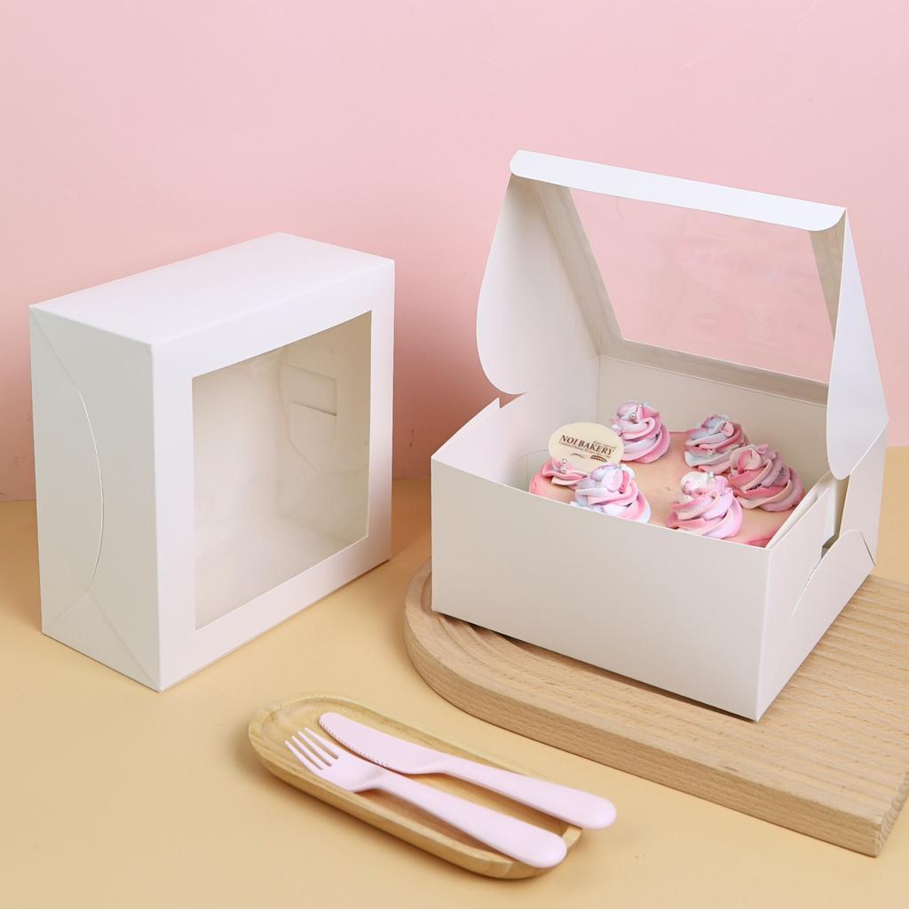 Boxjourney กล่องเค้ก 1 ปอนด์ หน้าต่างสี่เหลี่ยม สีขาว (20.3x20.3x10 ซม.)