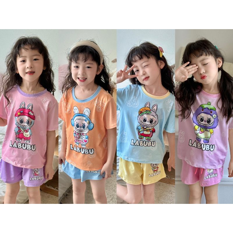 พร้อมส่งในไทย🇹🇭ชุดเซ็ตขาสั้นลาบูบู้/ป้ายBB kids/ผ้าcottonนิ่ม/ถ่ายจากงานจริงค่ะ
