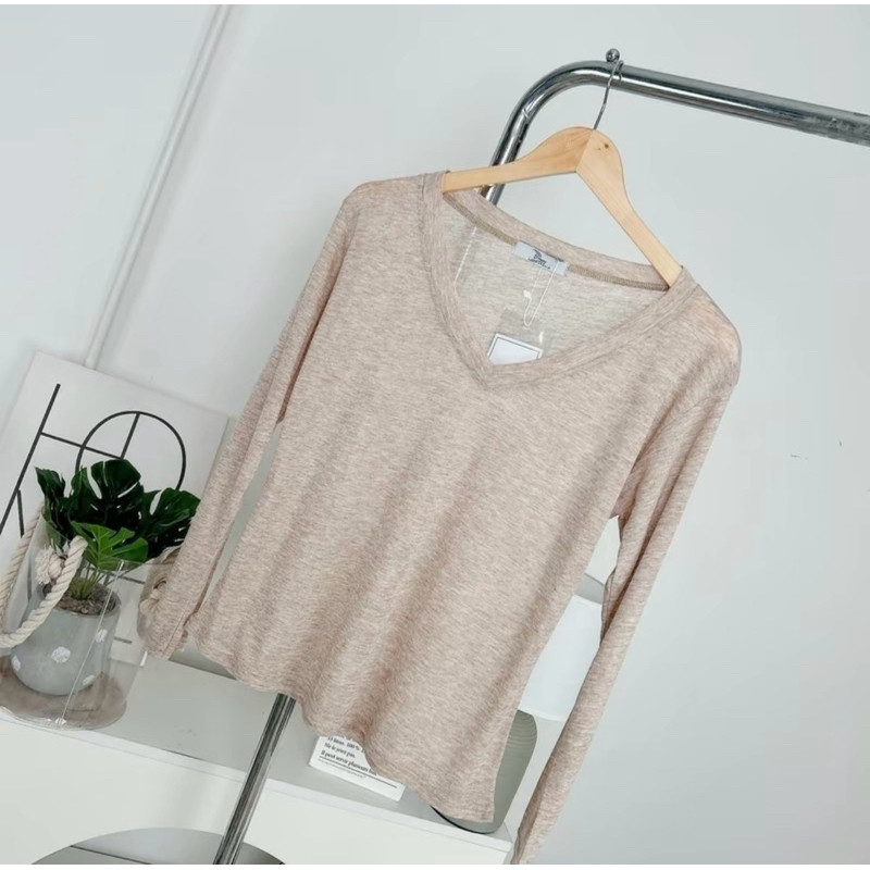 015-016 เสื้อยืด คอวี แขนยาว ผ้าบาง ผ้าSnow ป้ายDEEZYY