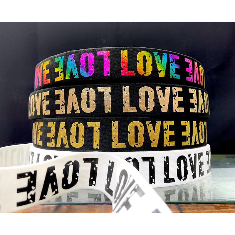 ยางยืด แบบเย็บโชว์ ลายLove ขนาด1.5นิ้ว แบ่งขายเป็นเมตร พร้อมส่ง