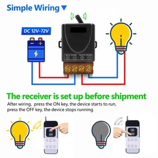 รีโมตคอนโทรล สวิตช์ RF 433MHz ไร้สาย DC 12V 24V 72V 40A สําหรับ หลอดไฟ ปั๊มน้ำ remote