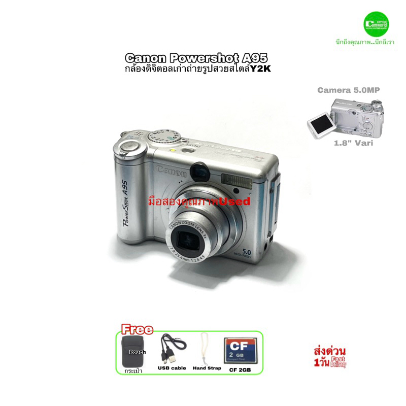 Canon Powershot A95 Digital Camera กล้องดิจิตอลเก่า ถ่ายรูปสวยสไตล์ Y2K Vintage 5.0MP 3X Zoom 1.8” L