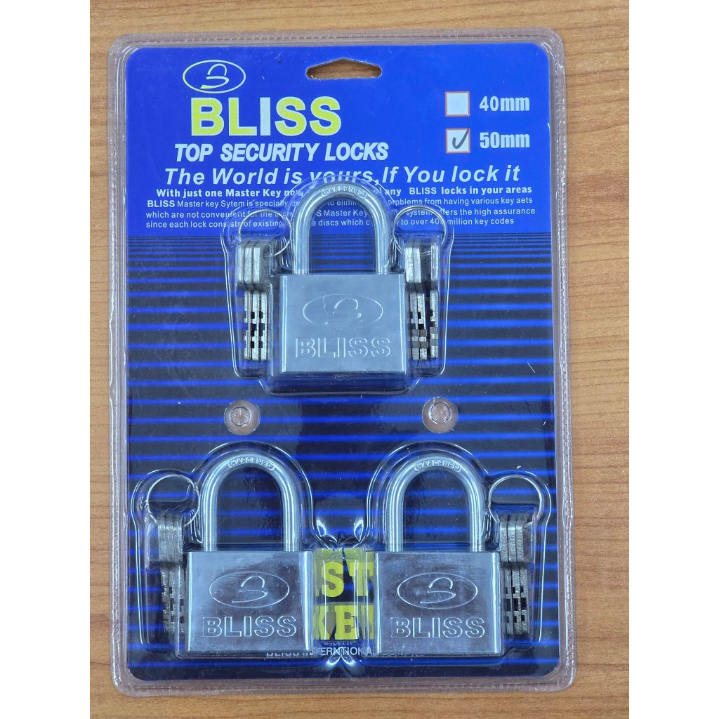 BLISS กุญแจระบบลูกปืนมาสเตอร์คีย์ 50 มิล จำนวน 3 ชุด กุญแจมาสเตอร์คีย์ ไขได้ในดอกเดียว