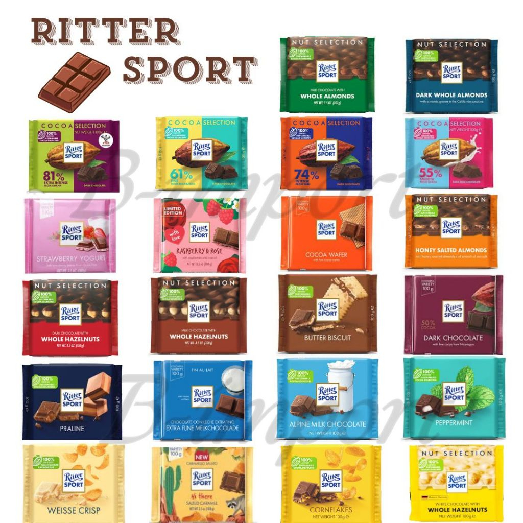 Chocolat ritter sport 100g จากเยอรมัน มี 22 รส