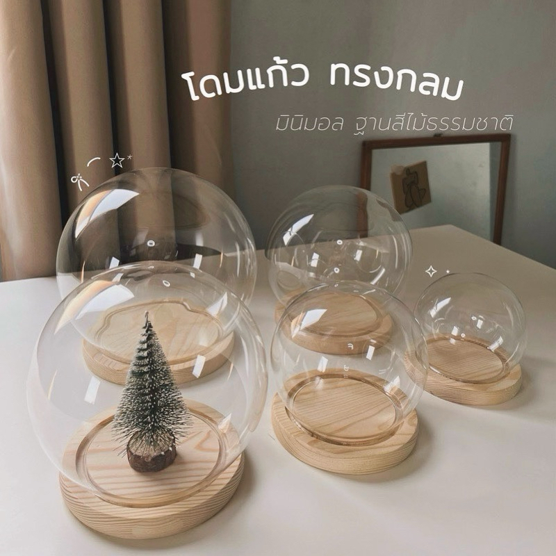 โดมแก้ว ทรงกลม🎄(พร้อมส่ง)ใส่ของที่ระลึก โมเดล ฐานสีไม้สวย เพิ่มความมินิมอล📌ประกันความเสียหาย